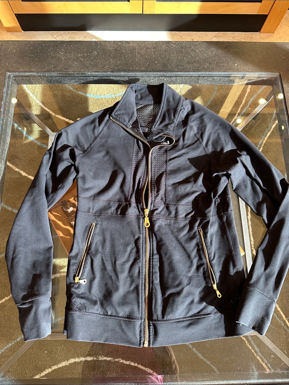 Black Bomber Jacket with Gold Zippers